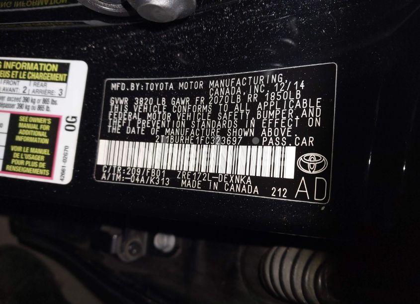 Photo 9 of 2015 Toyota Corolla LE (VIN 2T1BURHE1FC323697)