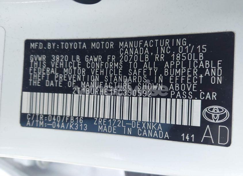 Photo 9 of 2015 Toyota Corolla LE (VIN 2T1BURHE1FC350592)