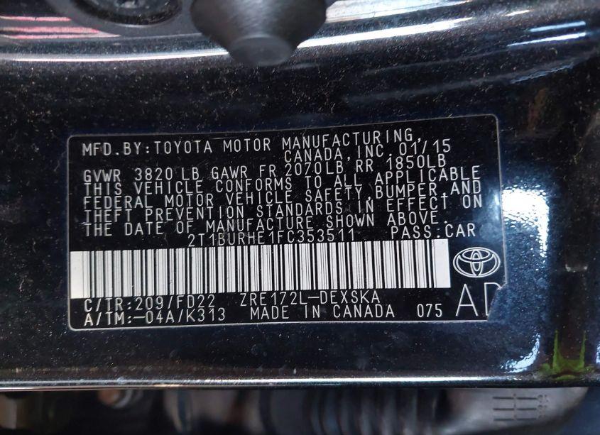 Photo 9 of 2015 Toyota Corolla S PLUS (VIN 2T1BURHE1FC353511)