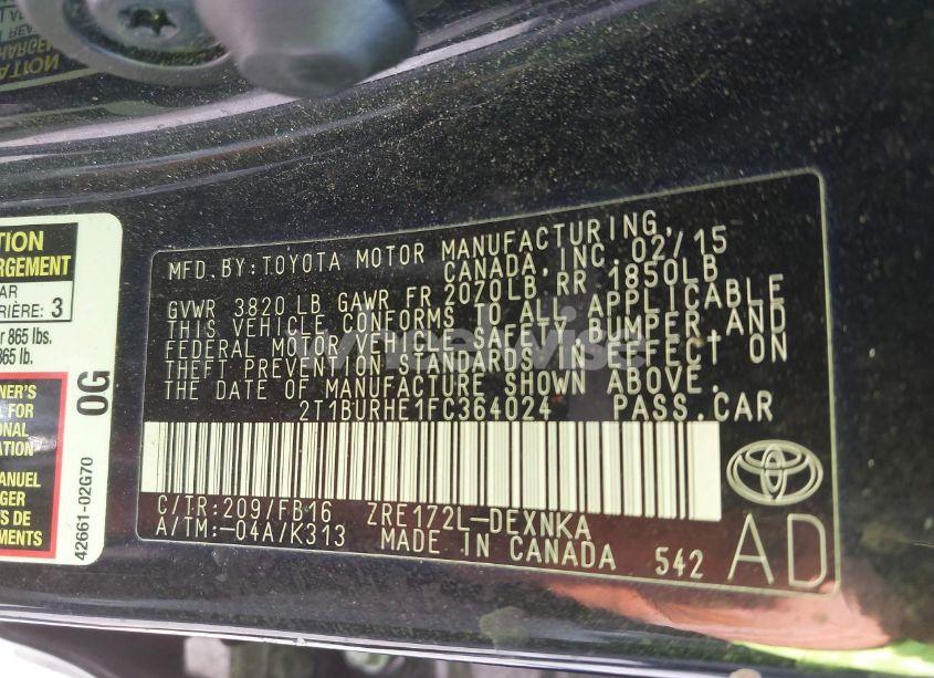 Photo 9 of 2015 Toyota Corolla LE (VIN 2T1BURHE1FC364024)