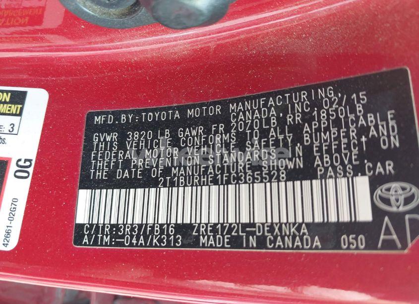 Photo 9 of 2015 Toyota Corolla LE (VIN 2T1BURHE1FC365528)