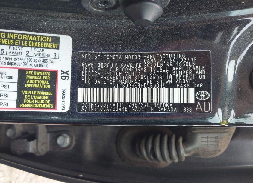 Photo 9 of 2015 Toyota Corolla L (VIN 2T1BURHE1FC369319)