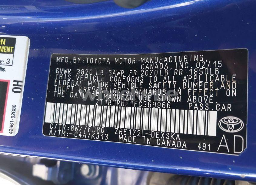 Photo 9 of 2015 Toyota Corolla S PLUS (VIN 2T1BURHE1FC369966)