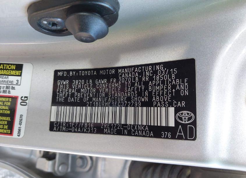 Photo 9 of 2015 Toyota Corolla LE (VIN 2T1BURHE1FC372799)