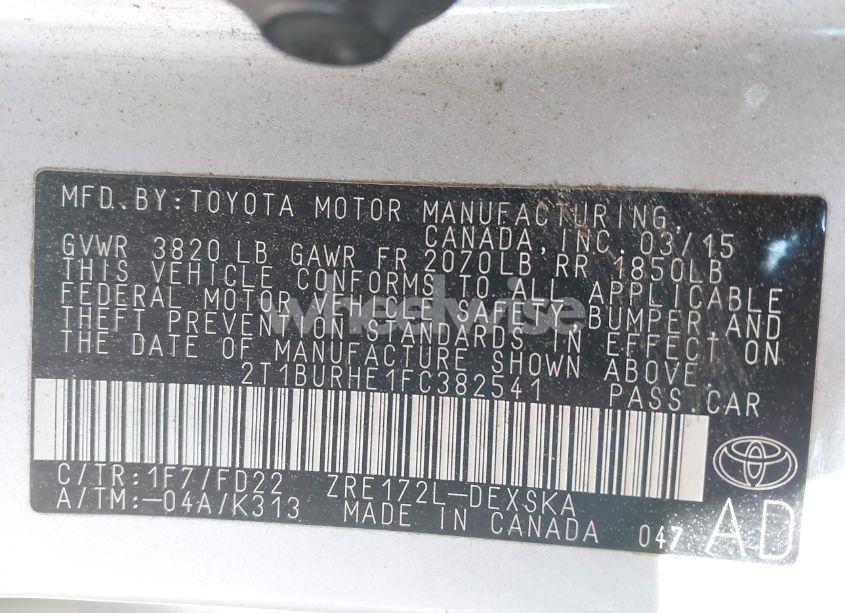 Photo 9 of 2015 Toyota Corolla S PLUS (VIN 2T1BURHE1FC382541)
