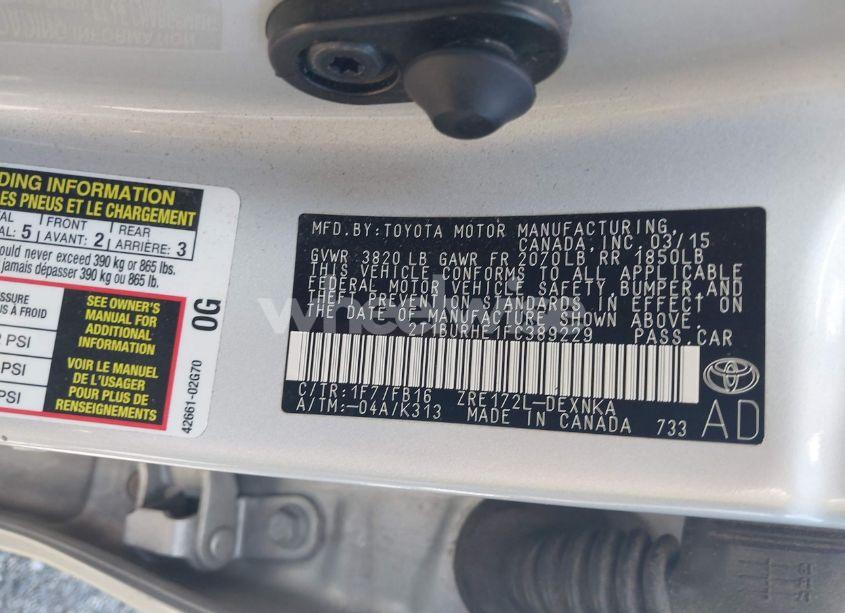 Photo 9 of 2015 Toyota Corolla LE (VIN 2T1BURHE1FC389229)