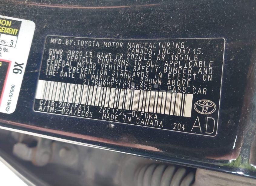 Photo 9 of 2015 Toyota Corolla L (VIN 2T1BURHE1FC395659)