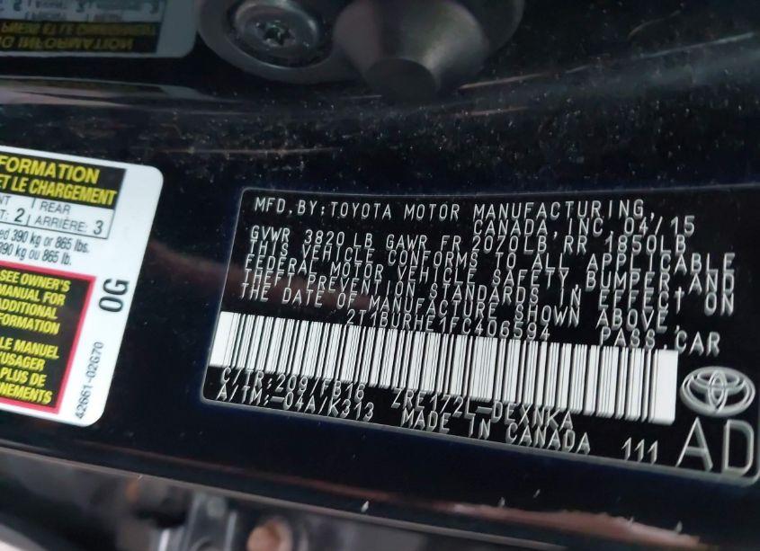 Photo 9 of 2015 Toyota Corolla LE (VIN 2T1BURHE1FC406594)