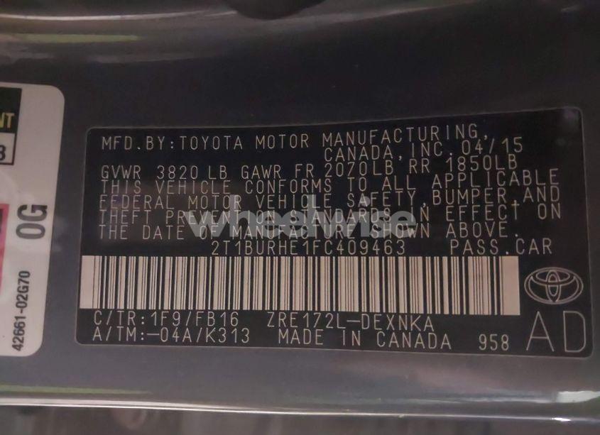 Photo 9 of 2015 Toyota Corolla LE (VIN 2T1BURHE1FC409463)