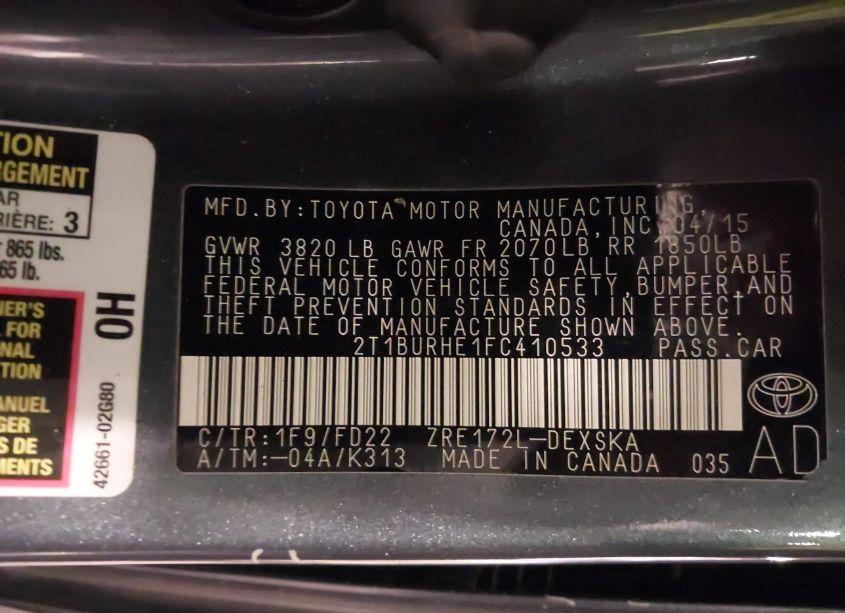 Photo 9 of 2015 Toyota Corolla S PLUS (VIN 2T1BURHE1FC410533)