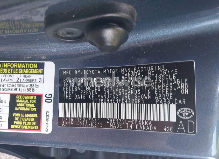 Photo 9 of 2015 Toyota Corolla LE (VIN 2T1BURHE1FC442981)