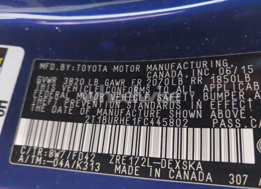 Photo 9 of 2015 Toyota Corolla S PLUS (VIN 2T1BURHE1FC445802)