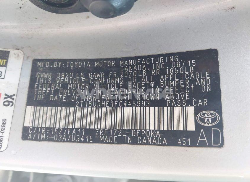 Photo 9 of 2015 Toyota Corolla L (VIN 2T1BURHE1FC445993)