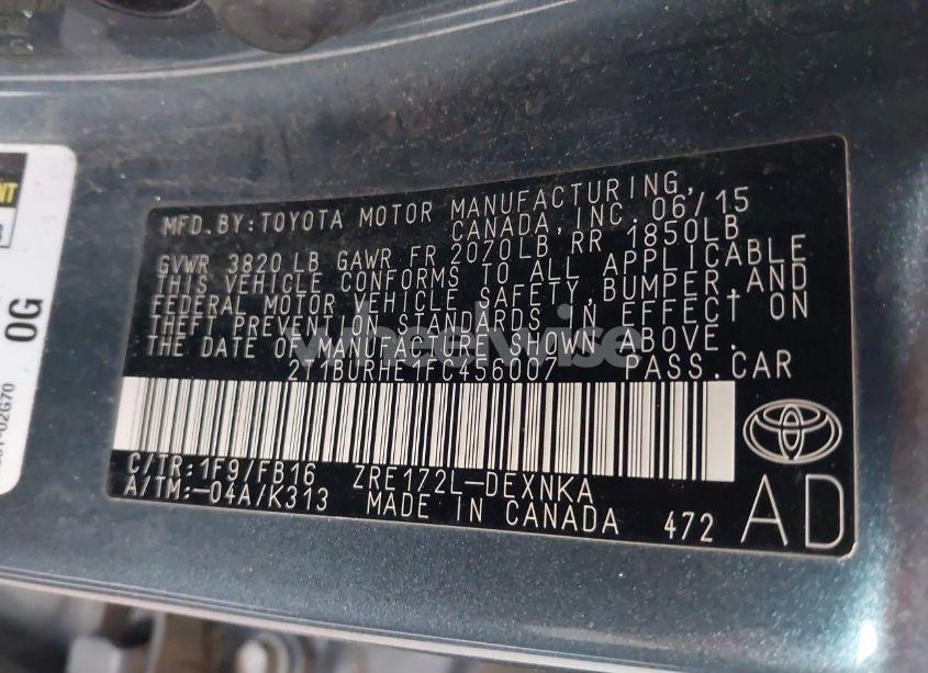 Photo 9 of 2015 Toyota Corolla LE (VIN 2T1BURHE1FC456007)