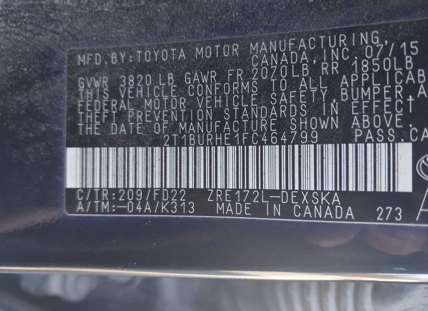 Photo 9 of 2015 Toyota Corolla S PLUS (VIN 2T1BURHE1FC464799)