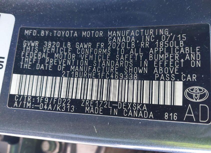 Photo 9 of 2015 Toyota Corolla S PLUS (VIN 2T1BURHE1FC469338)