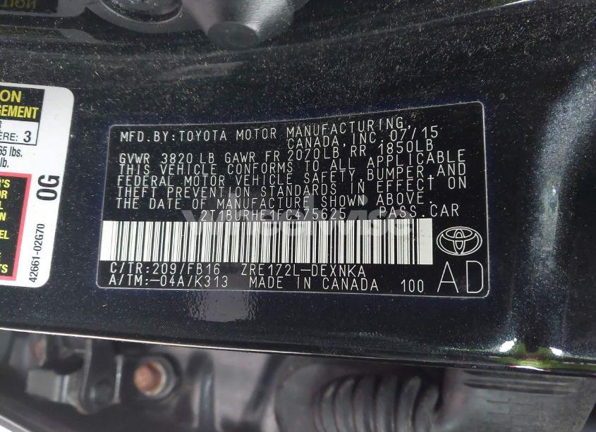 Photo 9 of 2015 Toyota Corolla LE (VIN 2T1BURHE1FC475625)