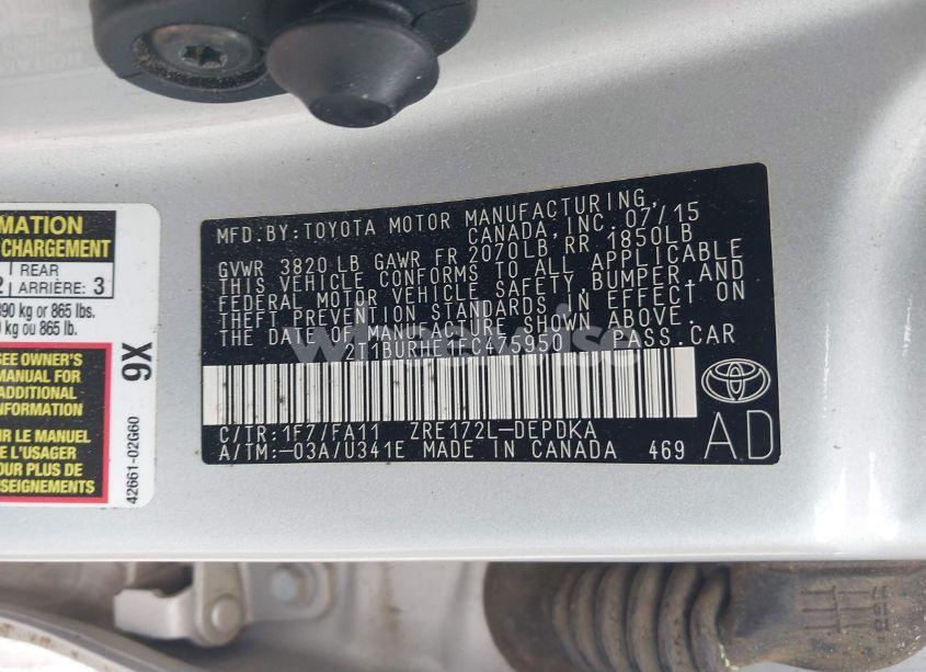 Photo 9 of 2015 Toyota Corolla L (VIN 2T1BURHE1FC475950)