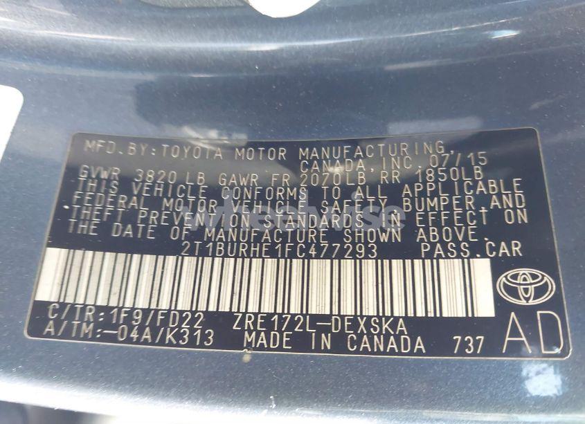 Photo 9 of 2015 Toyota Corolla (VIN 2T1BURHE1FC477293)