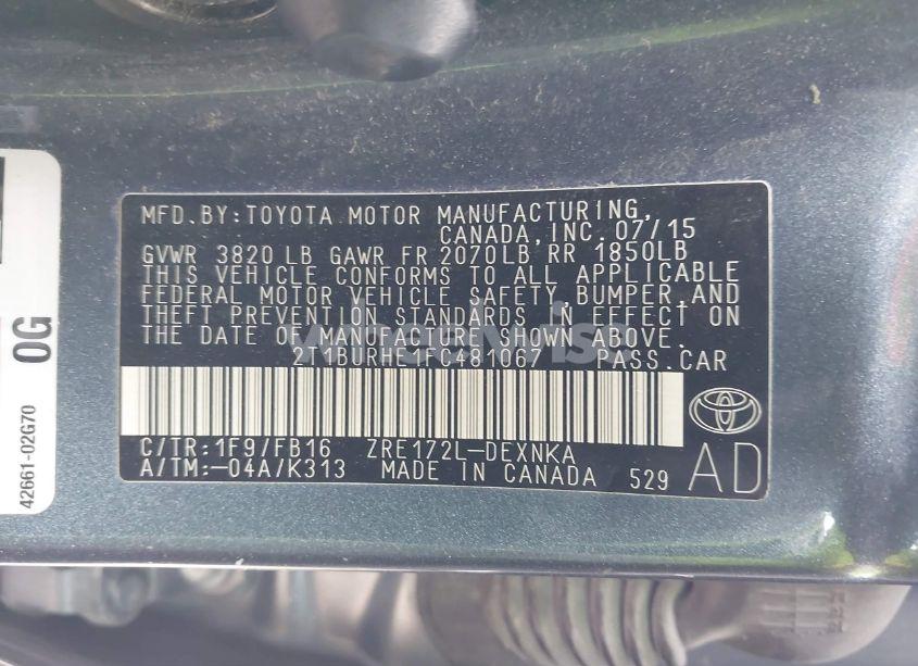 Photo 9 of 2015 Toyota Corolla LE (VIN 2T1BURHE1FC481067)