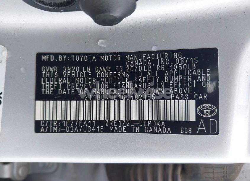 Photo 9 of 2016 Toyota Corolla L (VIN 2T1BURHE1GC482155)