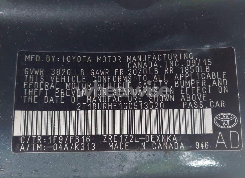 Photo 9 of 2016 Toyota Corolla LE (VIN 2T1BURHE1GC513520)