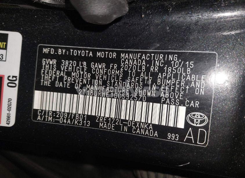 Photo 9 of 2016 Toyota Corolla LE (VIN 2T1BURHE1GC532570)