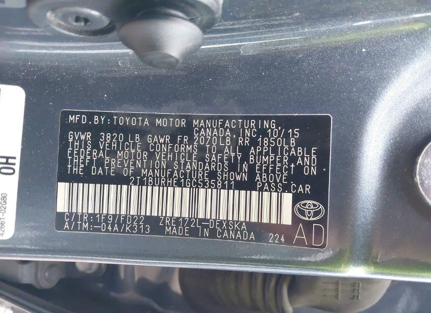 Photo 9 of 2016 Toyota Corolla S PLUS (VIN 2T1BURHE1GC535811)