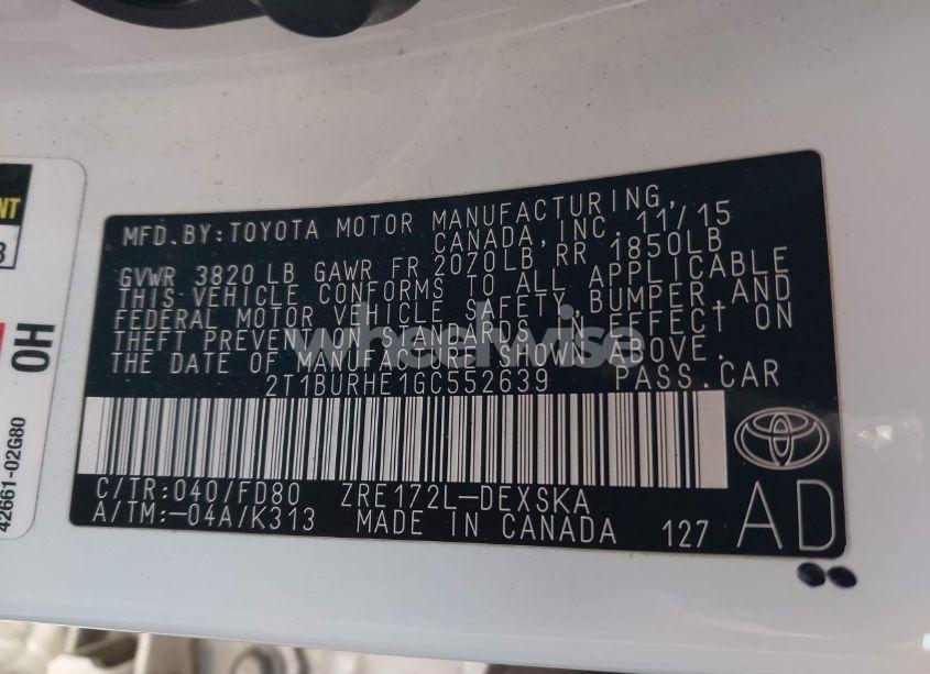 Photo 9 of 2016 Toyota Corolla S PLUS (VIN 2T1BURHE1GC552639)