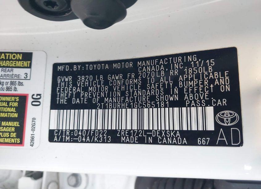 Photo 9 of 2016 Toyota Corolla S (VIN 2T1BURHE1GC565181)