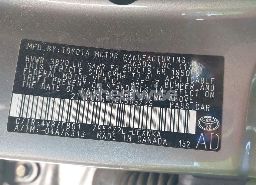 Photo 9 of 2016 Toyota Corolla LE PLUS (VIN 2T1BURHE1GC565729)