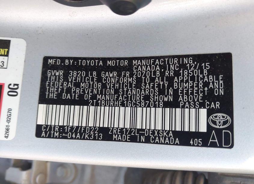 Photo 9 of 2016 Toyota Corolla S (VIN 2T1BURHE1GC587018)