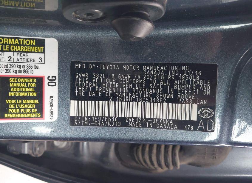 Photo 9 of 2016 Toyota Corolla LE (VIN 2T1BURHE1GC591862)