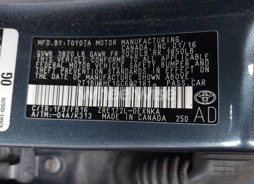 Photo 9 of 2016 Toyota Corolla LE (VIN 2T1BURHE1GC602181)