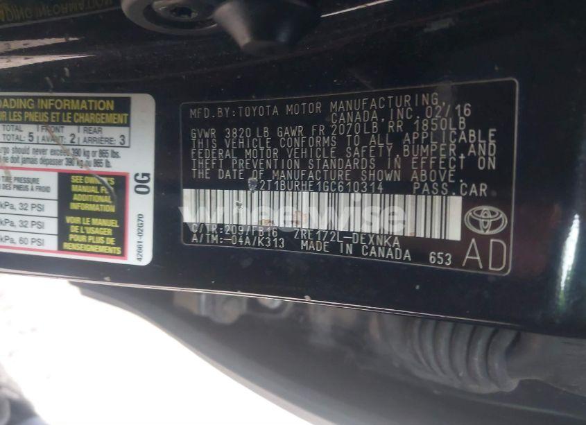 Photo 9 of 2016 Toyota Corolla LE (VIN 2T1BURHE1GC610314)