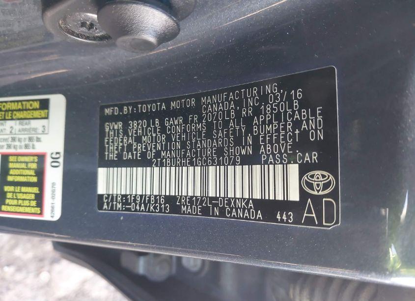 Photo 9 of 2016 Toyota Corolla LE (VIN 2T1BURHE1GC631079)