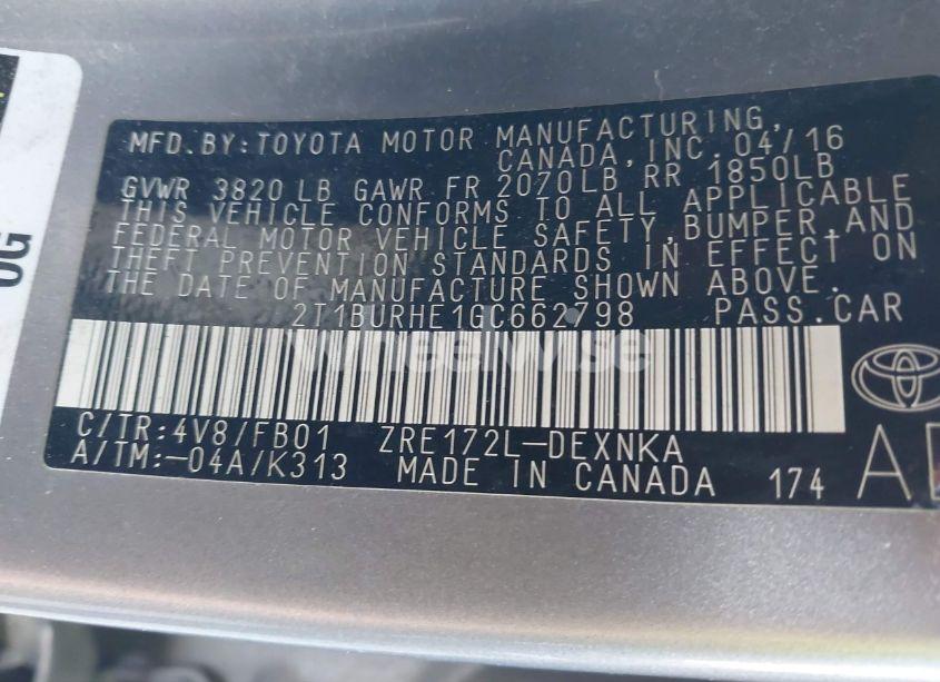 Photo 9 of 2016 Toyota Corolla LE PLUS (VIN 2T1BURHE1GC662798)