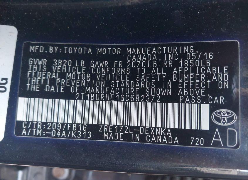 Photo 9 of 2016 Toyota Corolla LE (VIN 2T1BURHE1GC682372)