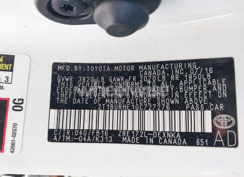 Photo 9 of 2016 Toyota Corolla LE (VIN 2T1BURHE1GC727276)