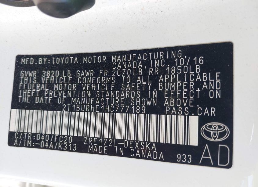 Photo 9 of 2017 Toyota Corolla SE (VIN 2T1BURHE1HC777189)