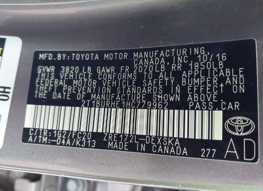 Photo 9 of 2017 Toyota Corolla SE (VIN 2T1BURHE1HC779962)