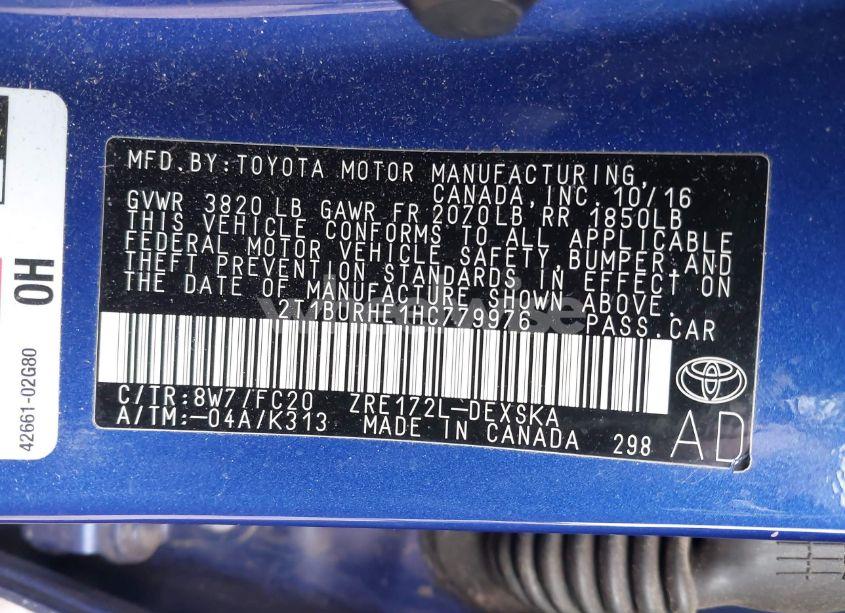 Photo 9 of 2017 Toyota Corolla SE (VIN 2T1BURHE1HC779976)