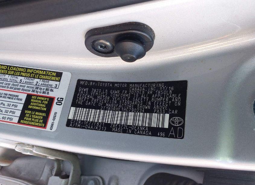 Photo 9 of 2017 Toyota Corolla LE (VIN 2T1BURHE1HC790234)