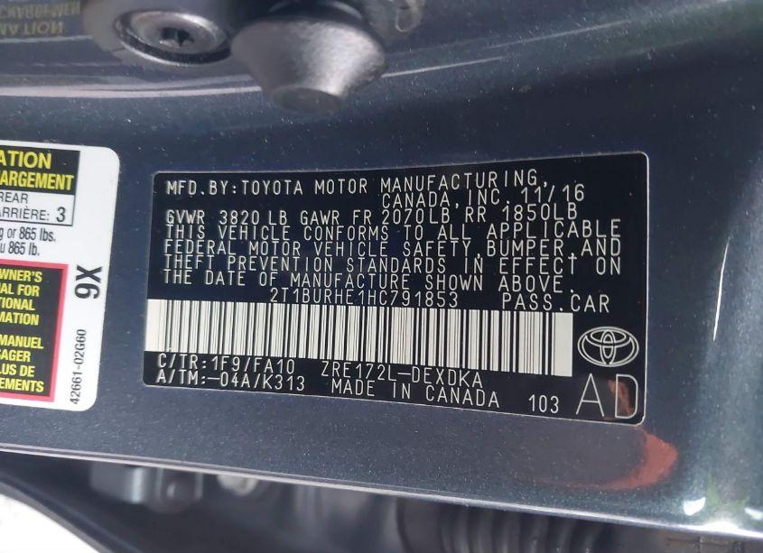 Photo 9 of 2017 Toyota Corolla L (VIN 2T1BURHE1HC791853)