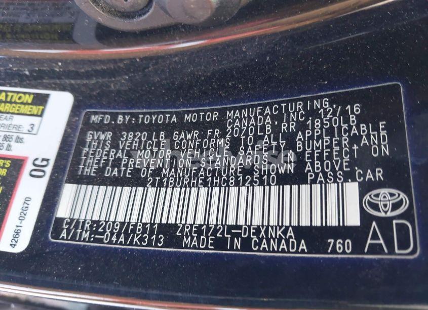 Photo 9 of 2017 Toyota Corolla LE (VIN 2T1BURHE1HC812510)