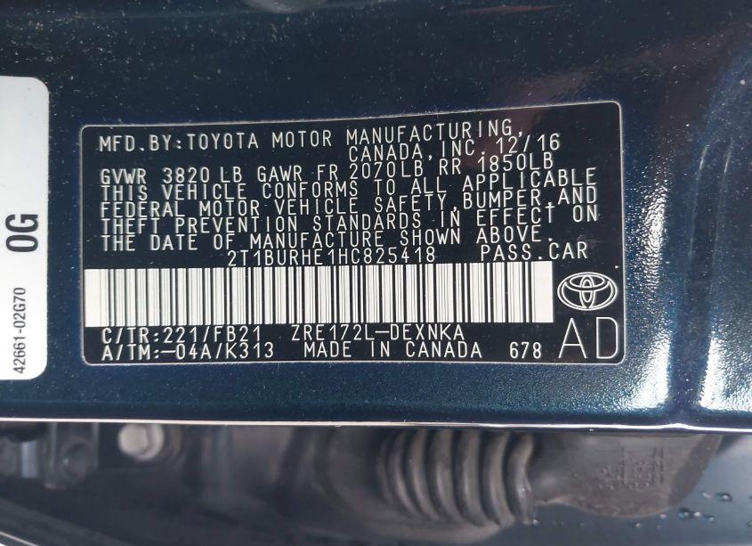 Photo 9 of 2017 Toyota Corolla LE (VIN 2T1BURHE1HC825418)