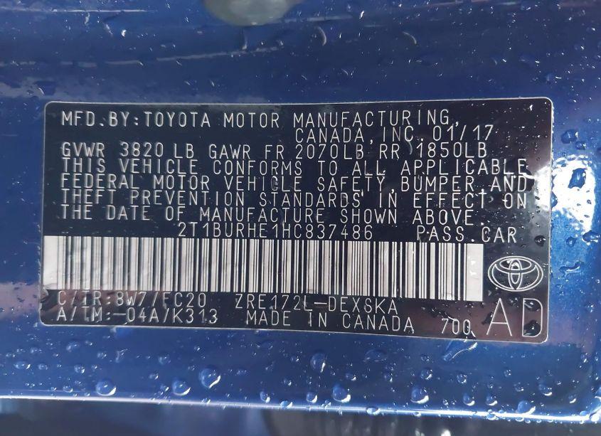 Photo 9 of 2017 Toyota Corolla SE (VIN 2T1BURHE1HC837486)