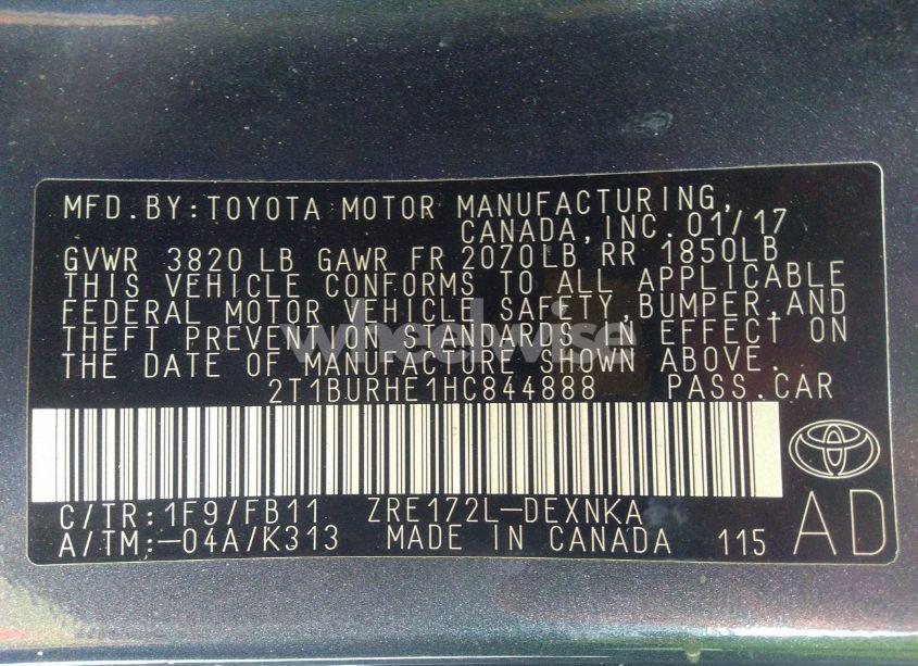 Photo 9 of 2017 Toyota Corolla LE (VIN 2T1BURHE1HC844888)