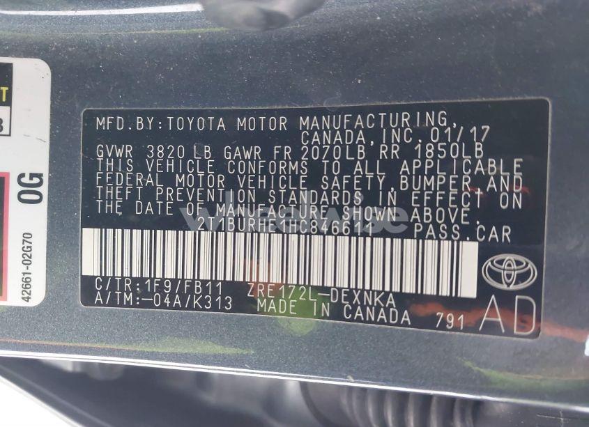 Photo 9 of 2017 Toyota Corolla L/LE/XLE/SE/XSE (VIN 2T1BURHE1HC846611)