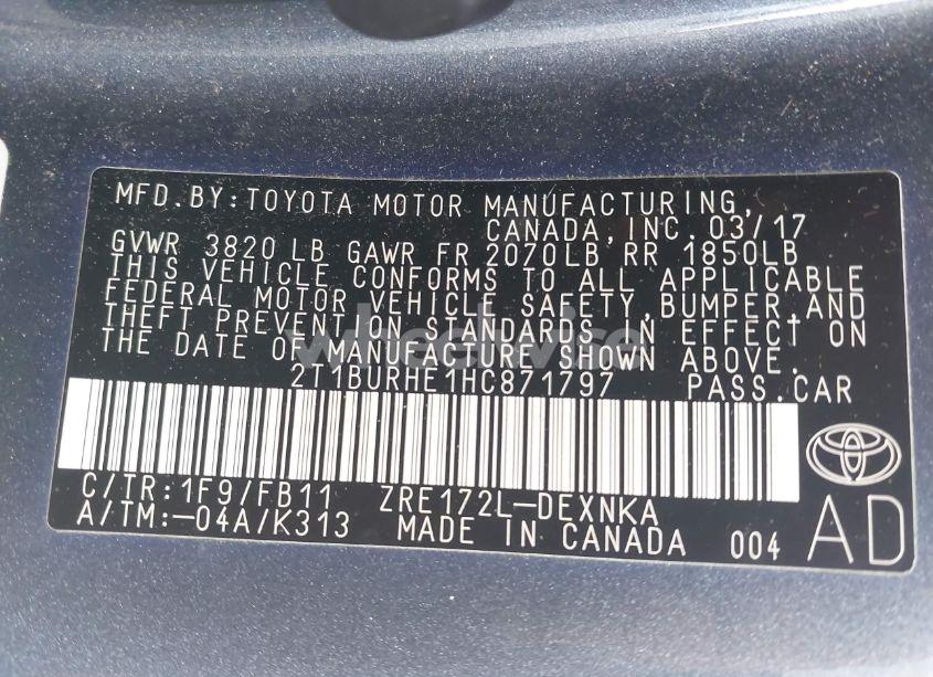 Photo 9 of 2017 Toyota Corolla LE (VIN 2T1BURHE1HC871797)